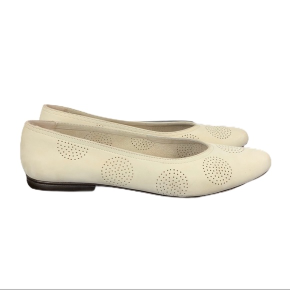 Salvatore Ferragamo Ivory Suede Laser Cut Flats